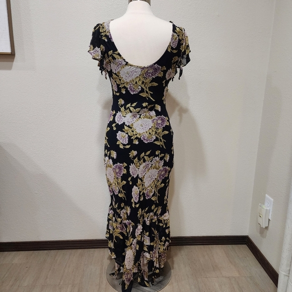 Vintage Y2K Maxi Dress Dark Floral Beading Drape Neck Bodycon Scoop Back size M - Picture 11 of 11